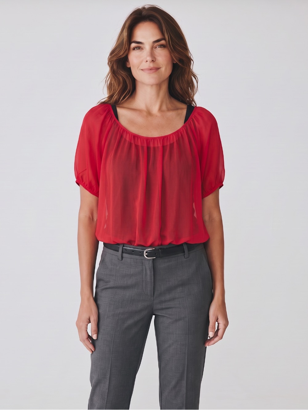 The Limited Red Silk Sheer Scoop Neck Women’s Top